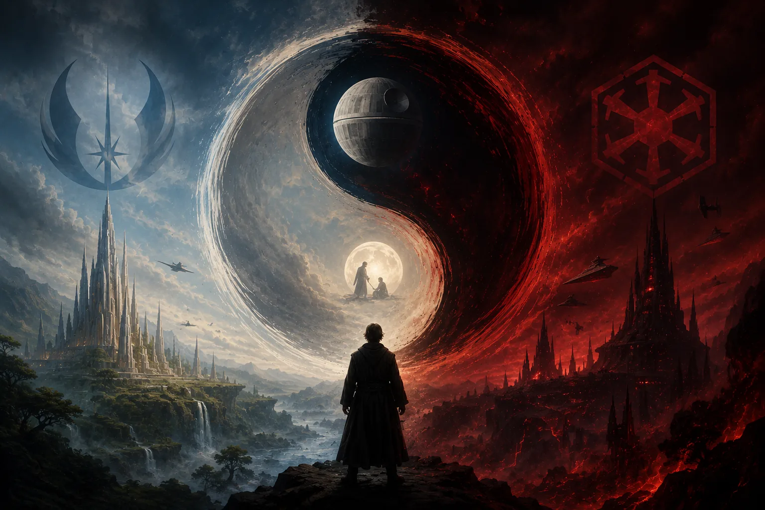 Filmspiracies conspiracy-board style layout suggesting the Force achieves balance through destruction rather than moral neutrality